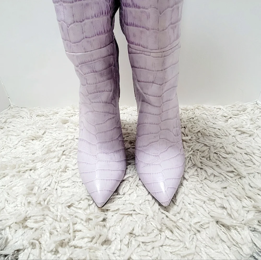 Paris Texas lilac embosed croco Stiletto knee high boots - Picture 6 of 14